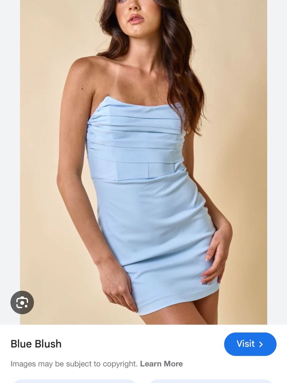 Blue Blush Strapless Light Blue Ruched Mini Dress
